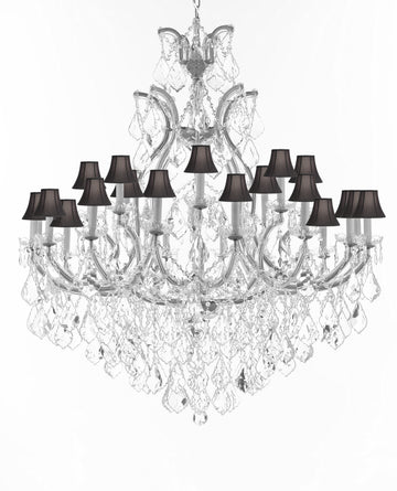 Swarovski Crystal Trimmed Chandelier Lighting Chandeliers H52" X W46" Dressed with Large, Luxe Crystals - Great for the Foyer, Entry Way, Living Room, Family Room & More w/Black Shades - A500-B90/CS/BLACKSHADES/52/2MT/24+1SW