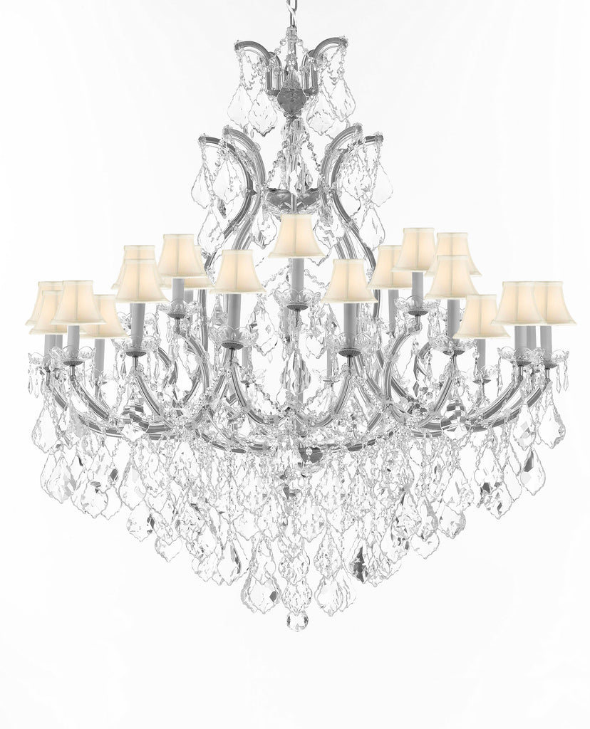 Crystal Chandelier Lighting Chandeliers H52" X W46" Dressed with Large, Luxe, Diamond Cut Crystals Great for the Foyer, Entry Way, Living Room, Family Room and More w/White Shades - A500-B90/CS/WHITESHADES/52/2MT/24+1DC
