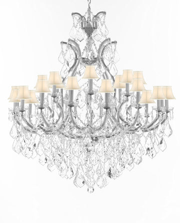 Swarovski Crystal Trimmed Chandelier Lighting Chandeliers H52" X W46" Dressed with Large, Luxe Crystals - Great for the Foyer, Entry Way, Living Room, Family Room & More w/White Shades - A500-B90/CS/WHITESHADES/52/2MT/24+1SW