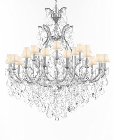 Crystal Chandelier Lighting Chandeliers H52" X W46" Dressed with Large, Luxe, Diamond Cut Crystals Great for the Foyer, Entry Way, Living Room, Family Room and More w/White Shades - A500-B90/CS/WHITESHADES/52/2MT/24+1DC