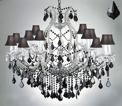 Maria Theresa Chandelier Crystal Lighting H38" W37" Jet Black Crystal & Shades - A500-Sc/BLACK/21510/15+1