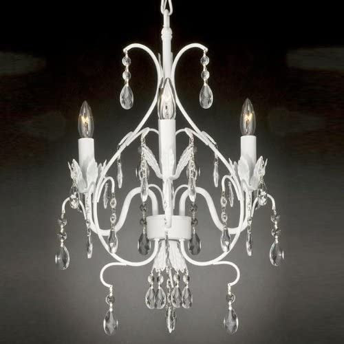 Wrought Iron Crystal Chandelier Lighting Country French White, 3 Lights,, Ceiling Fixture J10-591/3-WHITE
