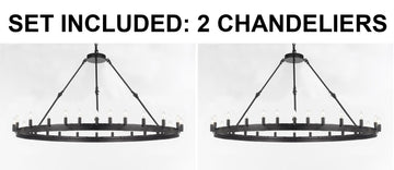 Set of 2 - Castile One Tier Wrought Iron Chandelier - Industrial Loft Rustic Lighting W 63" H 34"