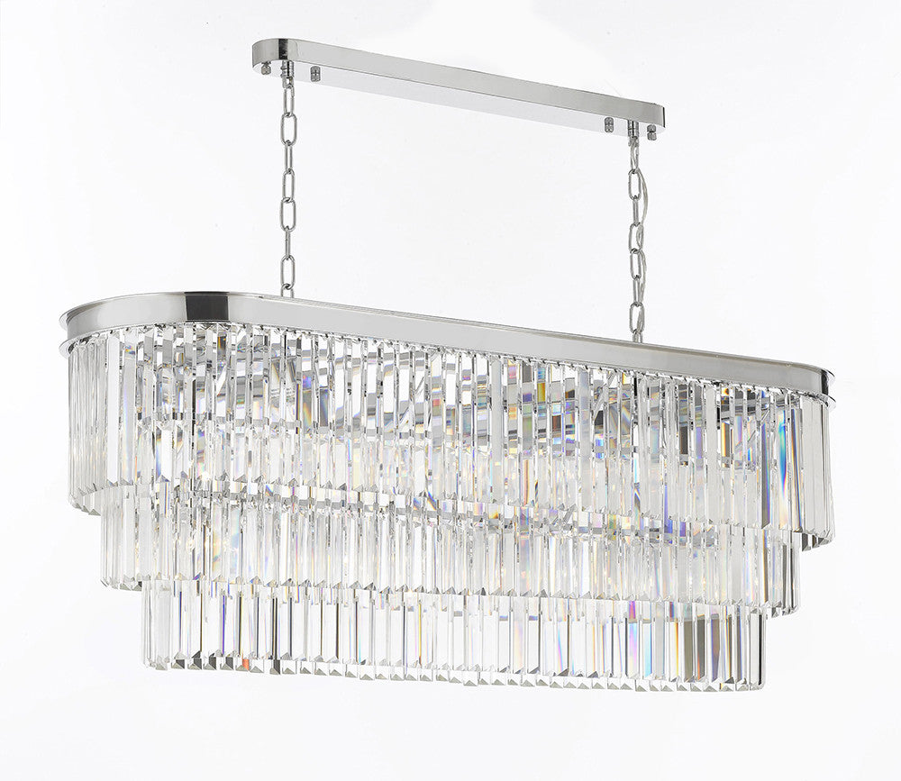 Retro Palladium Glass Fringe Chandelier Lighting Chrome Finish - A113-2164/12