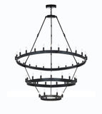 Inspired Camino Style Chandelier – Three Tier Wagon Wheel, Wrought Iron Vintage Barn Metal Rustic Industrial Lighting, W38" x H65"