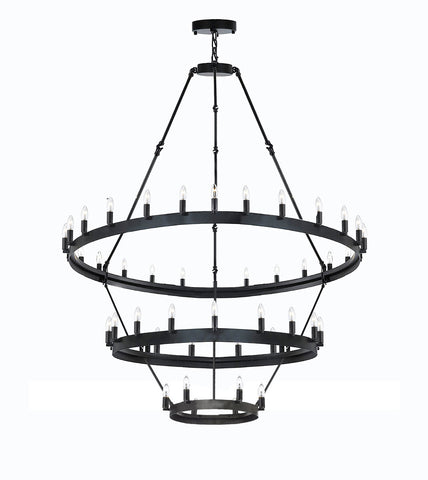 Inspired Camino Style Chandelier – Three Tier Wagon Wheel, Wrought Iron Vintage Barn Metal Rustic Industrial Lighting, W38" x H65"
