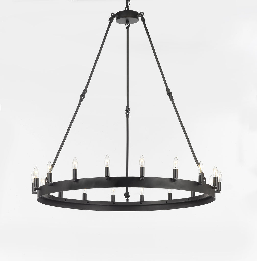 Inspired Camino Style Chandelier – One Tier Wagon Wheel, Wrought Iron Vintage Barn Metal Rustic Industrial Lighting, W38" x H40"