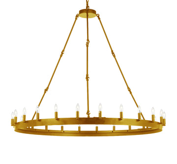Inspired Camino Style Chandelier – One Tier Wagon Wheel, Wrought Iron Vintage Barn Metal Rustic Industrial Lighting, W50" x H48"