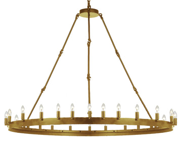 Inspired Camino Style Chandelier - One Tier Wagon Wheel, Wrought Iron Rustic Industrial Lighting W63" x H49"