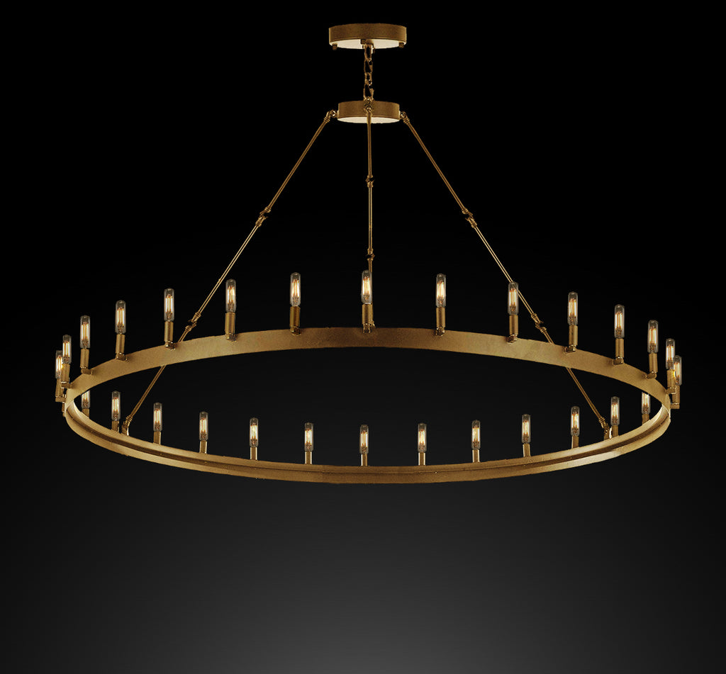 Inspired Camino Style Chandelier - Castile One Tier Wrought Iron Chandelier - Industrial Loft Rustic Lighting W63" x H49"