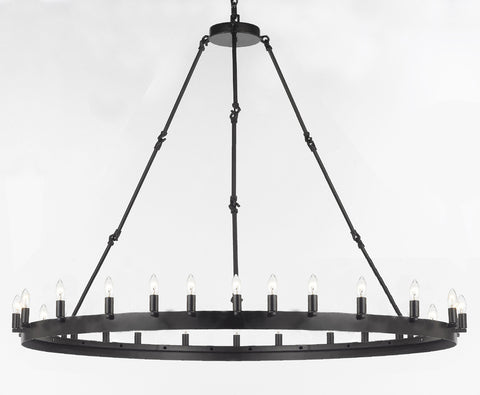 Inspired Camino Style Chandelier – One Tier Wagon Wheel, Wrought Iron Vintage Barn Metal Rustic Industrial Lighting, W63" x H49"
