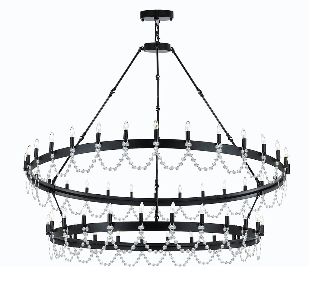Inspired Camino Style Chandelier - Castile Two Tier Wrought Iron Chandelier - Industrial Loft Rustic Lighting W63" x H60"