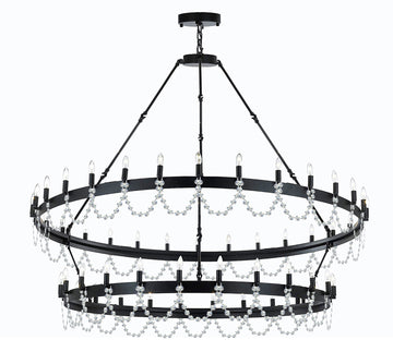 Inspired Camino Style Chandelier - Castile Two Tier Wrought Iron Chandelier - Industrial Loft Rustic Lighting W63" x H60"