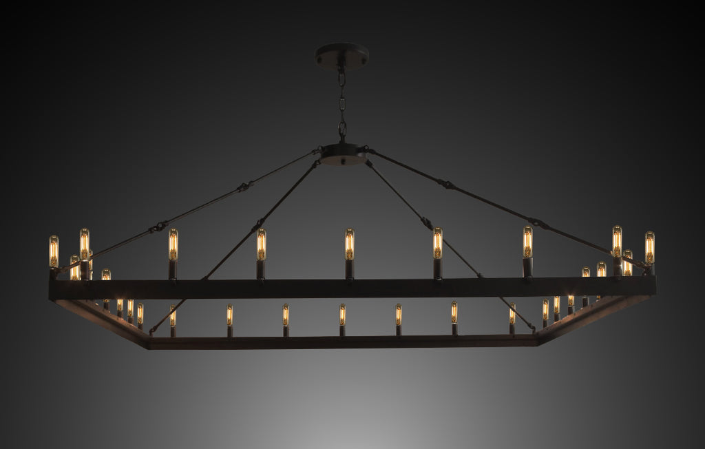 Inspired Camino Style Chandelier – One Tier Wagon Wheel, Wrought Iron Vintage Barn Metal Rustic Industrial Lighting, W63" x H41"