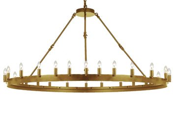Inspired Camino Style Chandelier - Castile One Tier Wrought Iron Chandelier - Industrial Loft Rustic Lighting W 63" H 34"