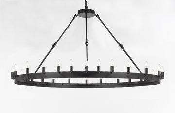 Inspired Camino Style Chandelier - Wrought Iron Vintage Barn Metal Castile One Tier Chandelier Chandeliers Industrial Loft Rustic Lighting W 63" H 34" - G7-B48/3428/30