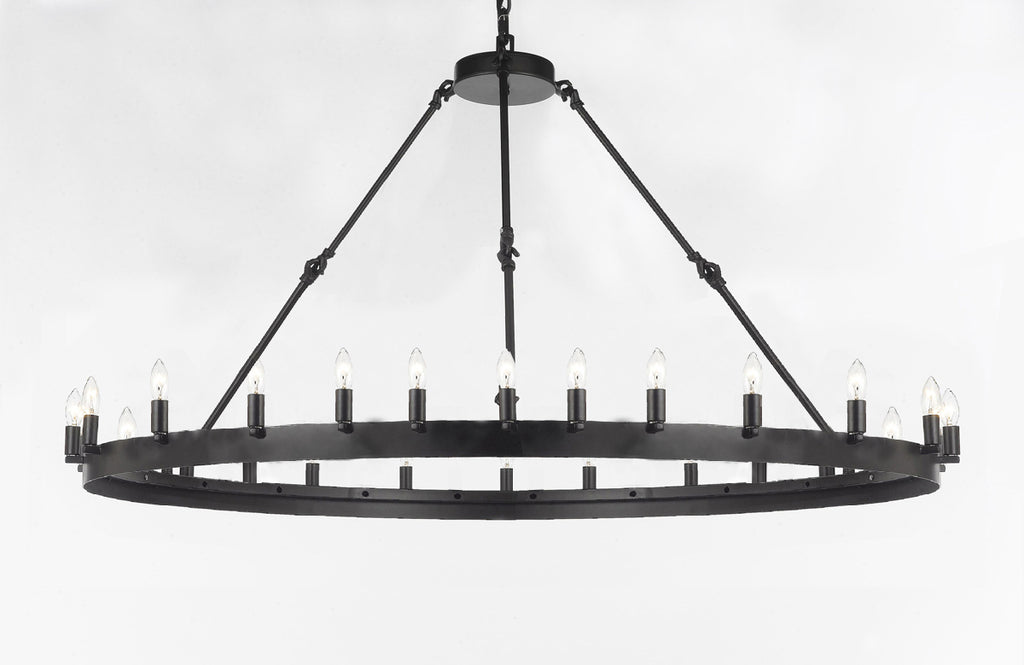 Set of 2 - Castile One Tier Wrought Iron Chandelier - Industrial Loft Rustic Lighting W 63" H 34"