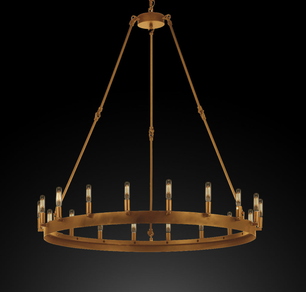 Inspired Camino Style Chandelier – One Tier Wagon Wheel, Wrought Iron Vintage Barn Metal Rustic Industrial Lighting, W38" x H40"