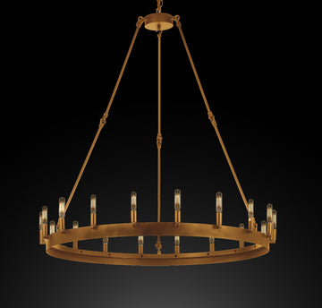 Inspired Camino Style Chandelier - One Tier Wagon Wheel, Wrought Iron Rustic Industrial Lighting W38" x H40"