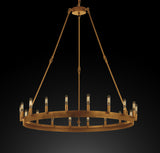 Inspired Camino Style Chandelier – One Tier Wagon Wheel, Wrought Iron Vintage Barn Metal Rustic Industrial Lighting, W38" x H40"