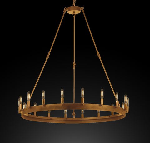 Inspired Camino Style Chandelier – One Tier Wagon Wheel, Wrought Iron Vintage Barn Metal Rustic Industrial Lighting, W38" x H40"