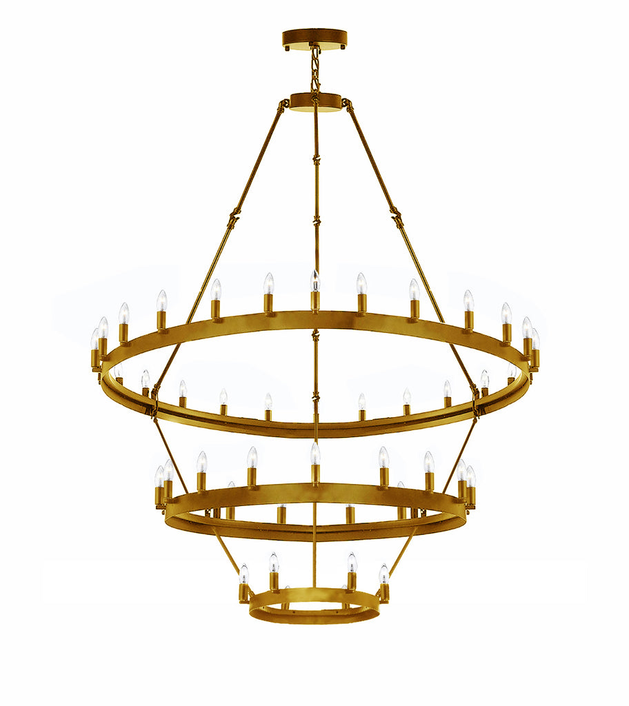 Inspired Camino Style Chandelier – Three Tier Wagon Wheel, Wrought Iron Vintage Barn Metal Rustic Industrial Lighting, W38" x H65"
