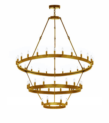 Inspired Camino Style Chandelier – Three Tier Wagon Wheel, Wrought Iron Vintage Barn Metal Rustic Industrial Lighting, W38" x H65"