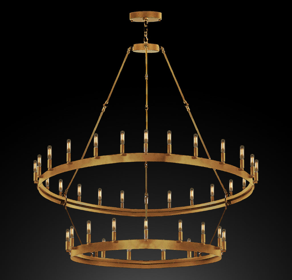 Wrought Iron Vintage Barn Metal Castile Two Tier Chandelier Chandeliers Industrial Loft Rustic Lighting W 38" H 50" - A113-CG/3429/30