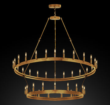 Inspired Camino Style Chandelier - Castile Two Tier Wrought Iron Chandelier - Industrial Loft Rustic Lighting W 38" H 50"