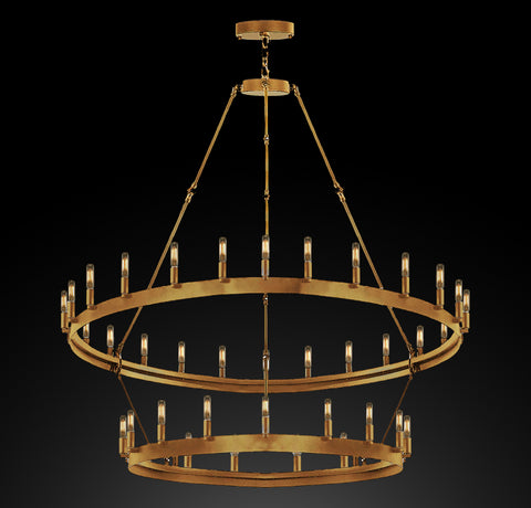 Wrought Iron Vintage Barn Metal Castile Two Tier Chandelier Chandeliers Industrial Loft Rustic Lighting W 38" H 50" - A113-CG/3429/30