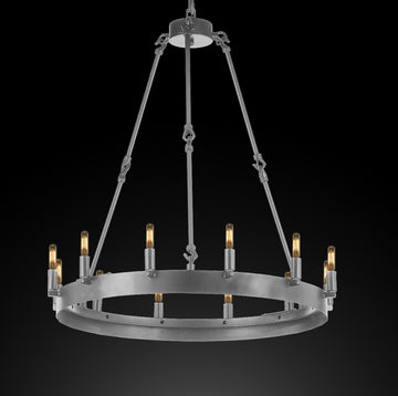 Inspired Camino Style Chandelier - Castile One Tier Wrought Iron Chandelier - Industrial Loft Rustic Lighting W 26" H 27"