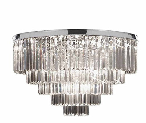 Flush Retro Palladium Crystal Glass Fringe Chandelier Chrome Finish H21" W31.5" - G7-Flush/2164/18