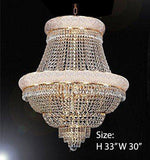FRENCH EMPIRE CRYSTAL CHANDELIER CHANDELIERS DRESSED WITH SWAROVSKI CRYSTAL- H33" x W30" - Good for Dining Room Foyer Entryway Family Room Bedroom Living Room and More! - A500-B92/CG/448/21SW