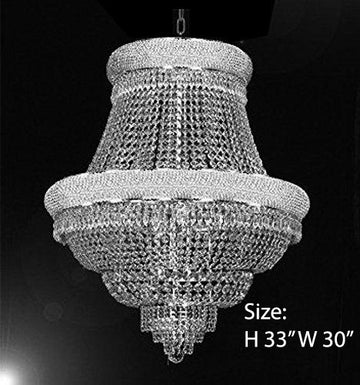 FRENCH EMPIRE CRYSTAL CHANDELIER CHANDELIERS DRESSED WITH SWAROVSKI CRYSTAL- H33" x W30" - Good for Dining Room Foyer Entryway Family Room Bedroom Living Room and More! - A500-B92/CS/448/21SW
