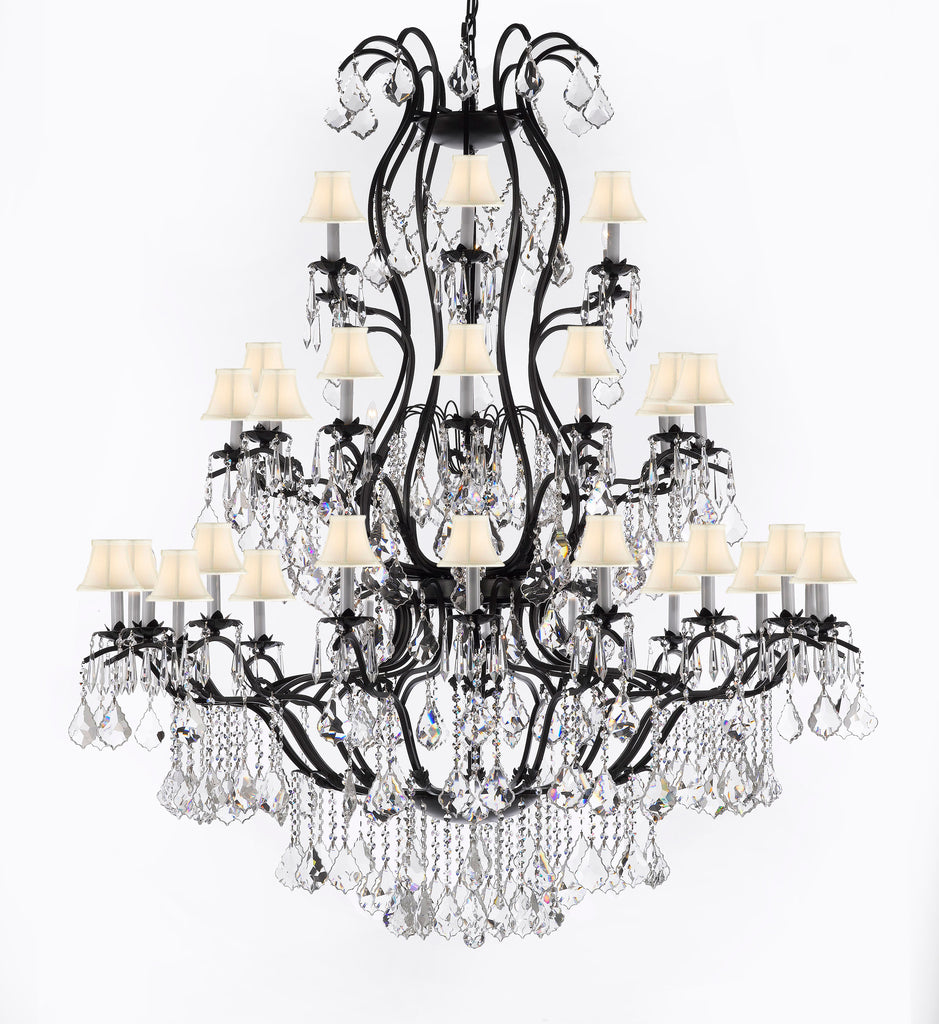 Swarovski Crystal Trimmed Chandelier Large Foyer / Entryway Wrought Iron Chandelier Lighting With Crystal And White Shade H60" X W52" - A500-Sc/Whiteshade/3031/36Sw