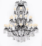 Swarovski Crystal Trimmed Chandelier Large Foyer / Entryway Wrought Iron Chandelier Lighting With Crystal And White Shade H60" X W52" - A500-Sc/Whiteshade/3031/36Sw