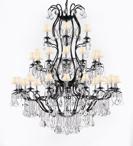 Swarovski Crystal Trimmed Chandelier Large Foyer / Entryway Wrought Iron Chandelier Lighting With Crystal And White Shade H60" X W52" - A500-Sc/Whiteshade/3031/36Sw