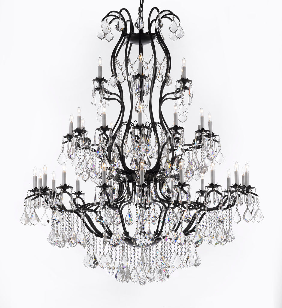 Large Foyer / Entryway Wrought Iron Chandelier Lighting With Crystal H60" X W52" - A500-3031/36