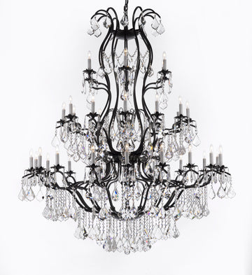 Large Foyer Wrought Iron Chandelier with Crystal H60" X W52"