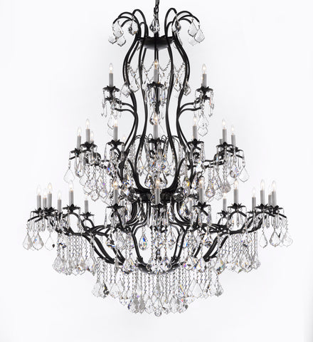Large Foyer / Entryway Wrought Iron Chandelier Lighting With Crystal H60" X W52" - A500-3031/36