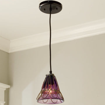 Hand Blown Glass Cage Flower Pendant - F100-583