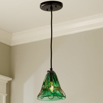 Hand Blown Glass Cage Flower Pendant - F100-581