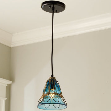 Hand Blown Glass Cage Flower Pendant - F100-584