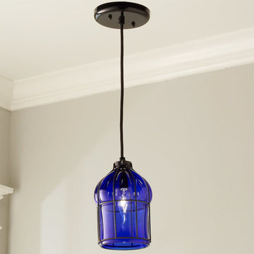Hand Blown Glass Cage Pendant - F100-418