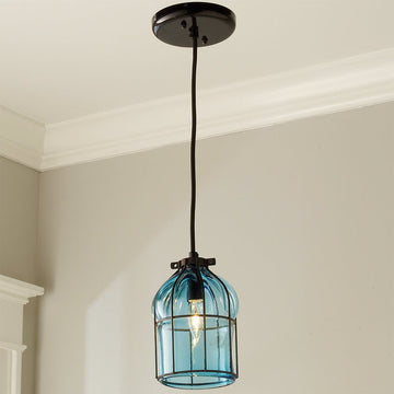 Hand Blown Glass Cage Pendant - F100-423