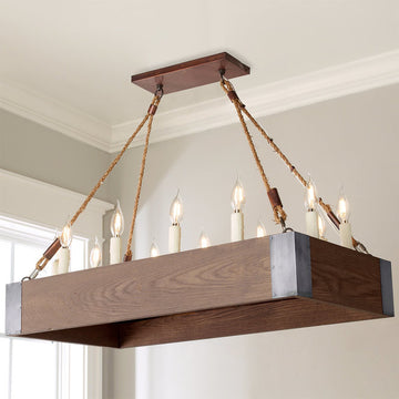 Rectangular Oak Farmhouse Chandelier - F100-499