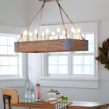 Rectangular Oak Farmhouse Chandelier - F100-501
