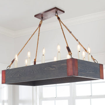 Rectangular Oak Farmhouse Chandelier - F100-500