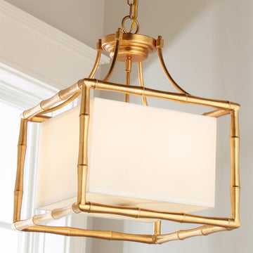 Silver Bamboo Square Shade Pendant - F100-325