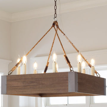 Square Oak Farmhouse Chandelier - F100-553